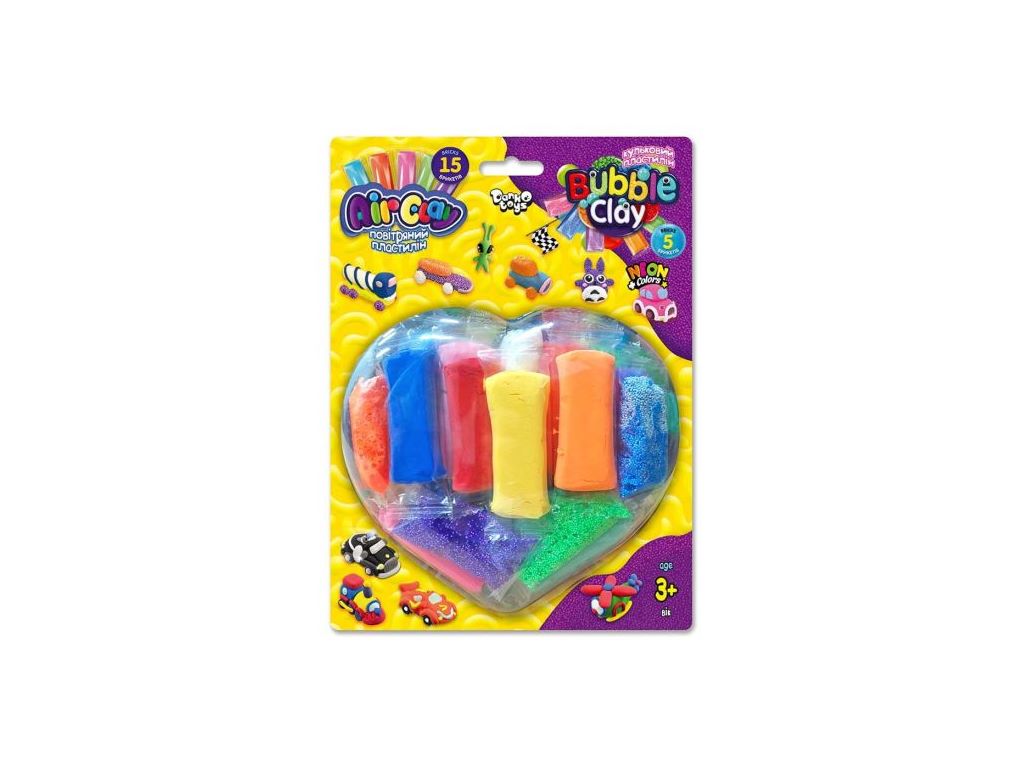 Набор для творчества из пластилина на блистере Air Clay+Bubble Clay, Danko Toys