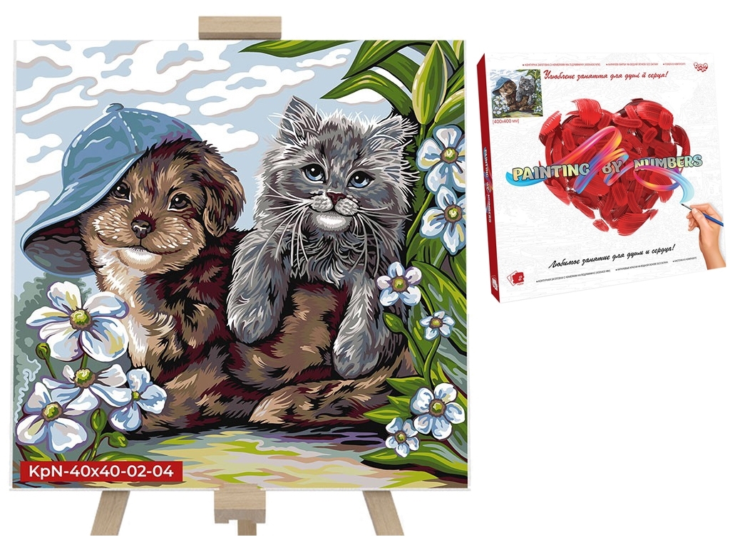 Набор для творчества Картина по номерам Кот и собака 40X40 см, Danko Toys