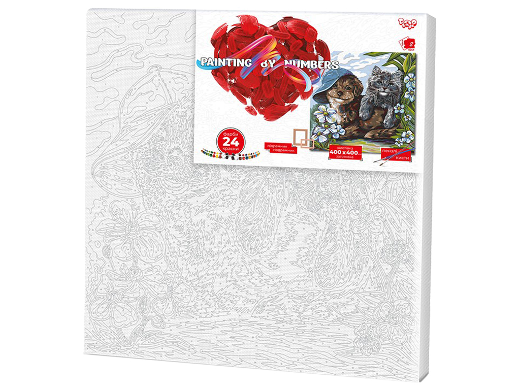 Набор для творчества Картина по номерам Кот и собака 40X40 см, Danko Toys