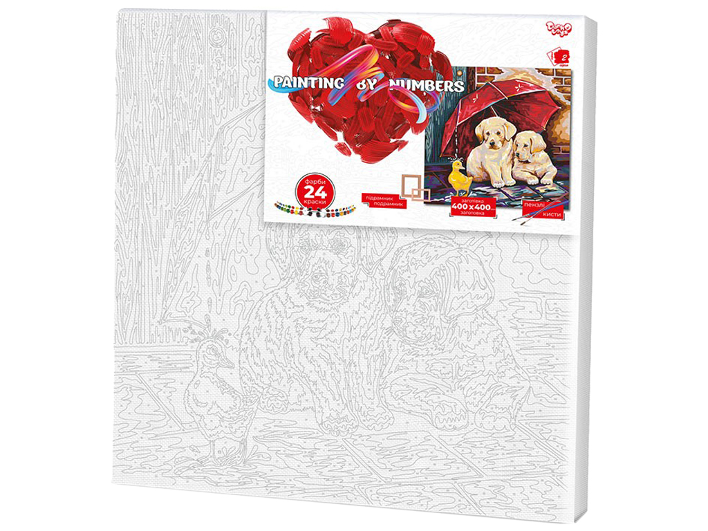 Набор для творчества Картина по номерам Собаки под зонтом 40X40 см, Danko Toys