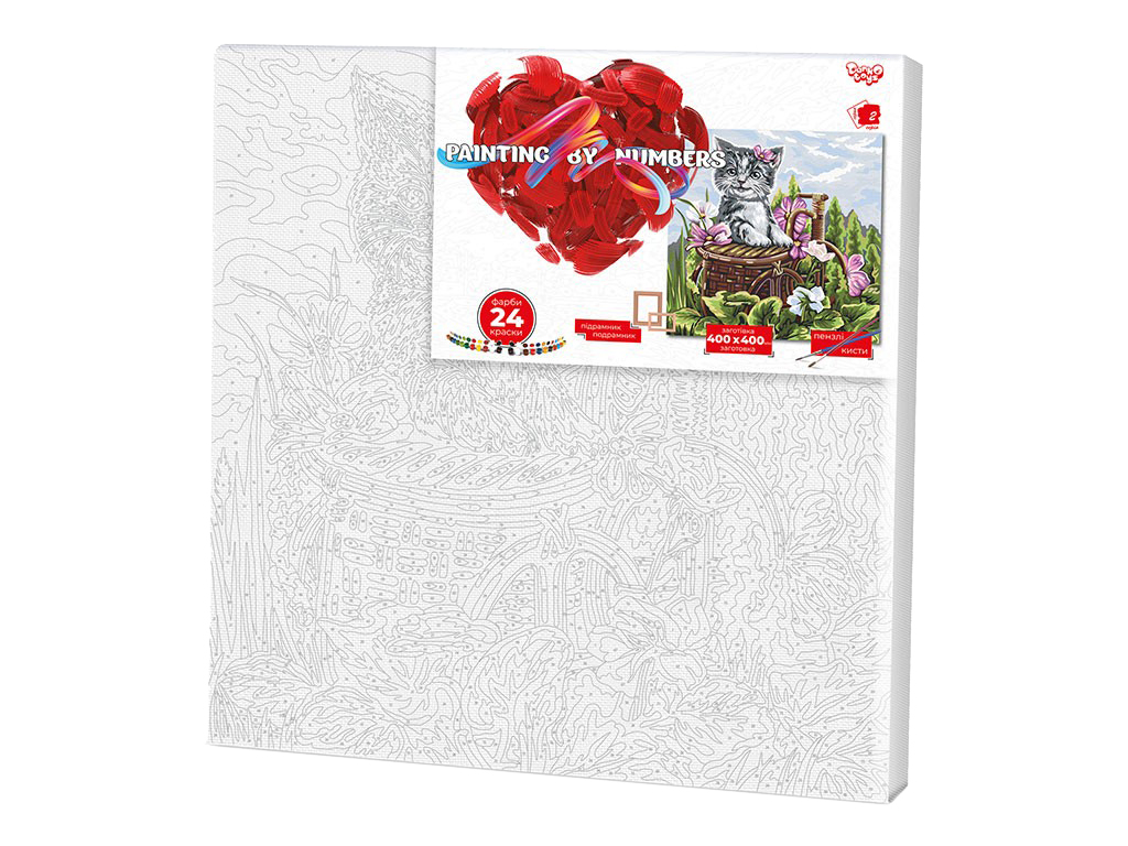 Набор для творчества Картина по номерам Котик на корзине 40X40 см, Danko Toys