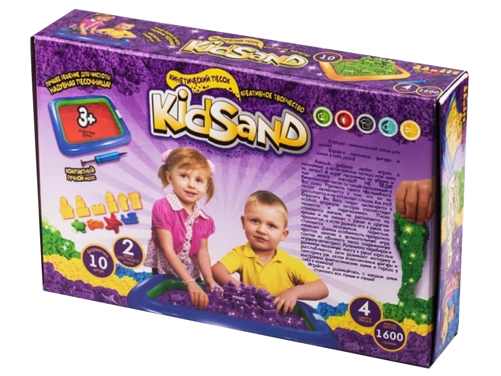 Набор для творчества с кинетическим песком KidSand KS-02-01U, 1600 г, Danko Toys