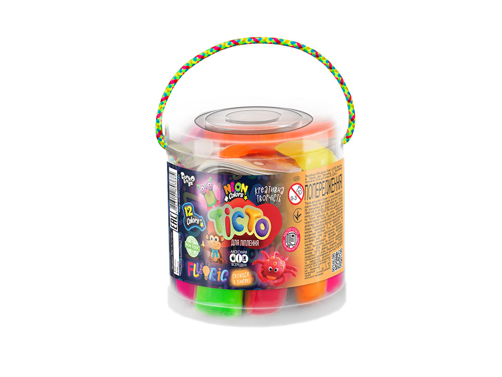 Тесто для лепки FLUORIC туба 12 цветов, Danko Toys
