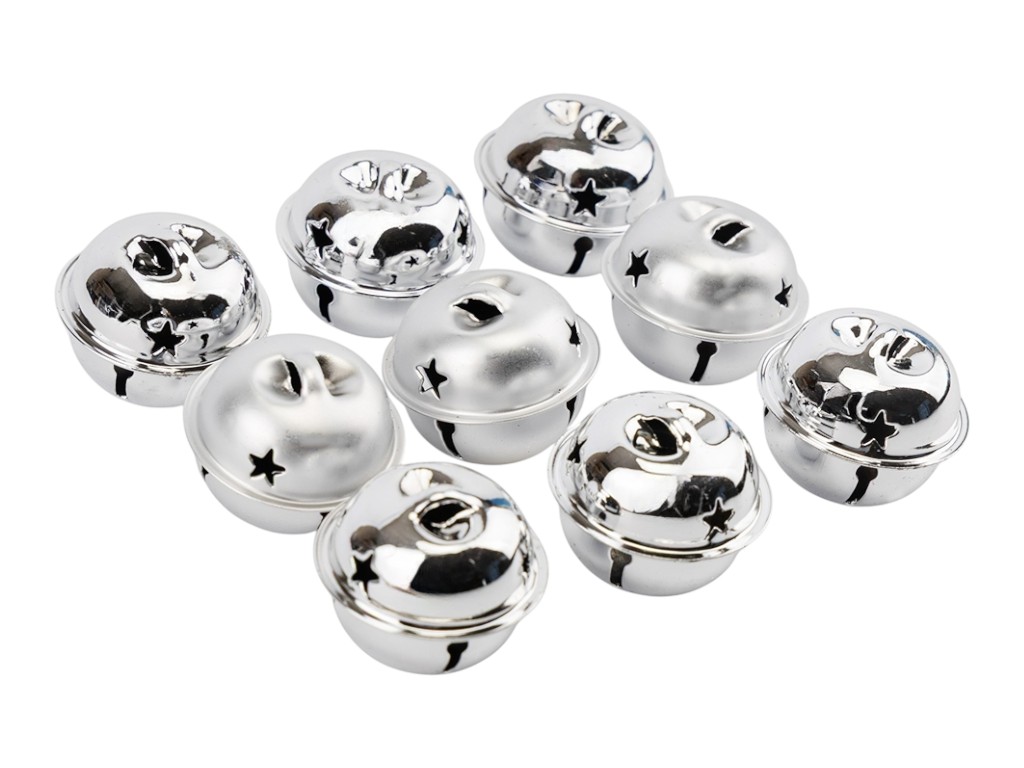 Набір ялинкових іграшок дзвіночки металеві, 9 шт., 3 см, срібні