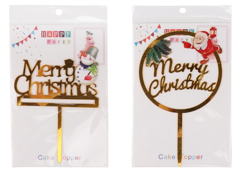 Топпер для  торту "Merry Christmas" / "Happy Birthday" 8820-002, мікс видів (ціна за 1шт.)