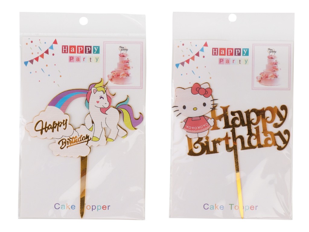 Топпер для  торту "Merry Christmas" / "Happy Birthday" 8820-002, мікс видів (ціна за 1шт.)