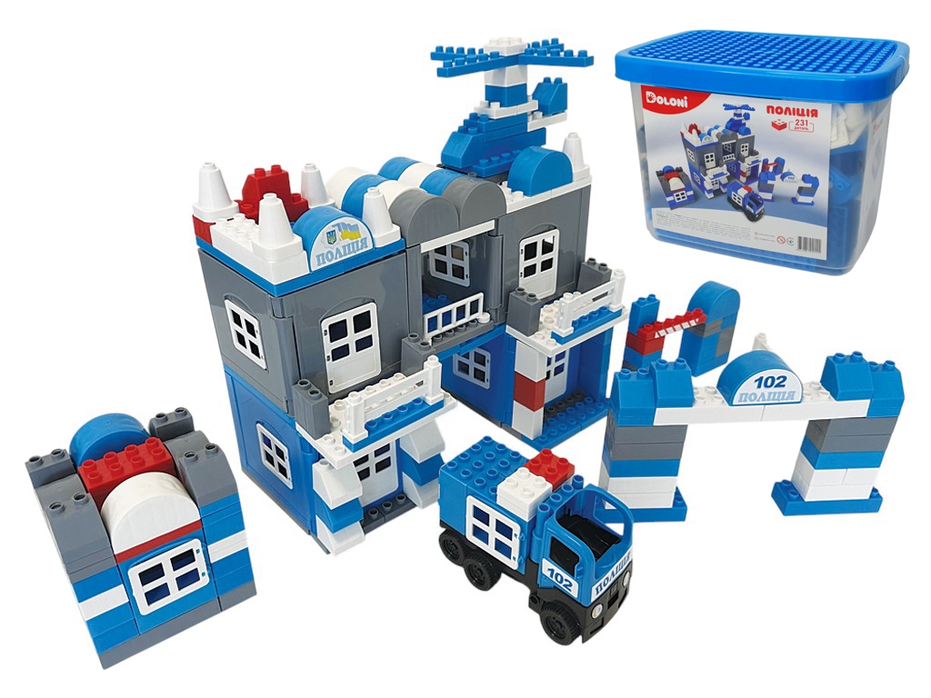 Конструктор блочный Полиция 231 деталь, в пластиковом боксе, Doloni Toys