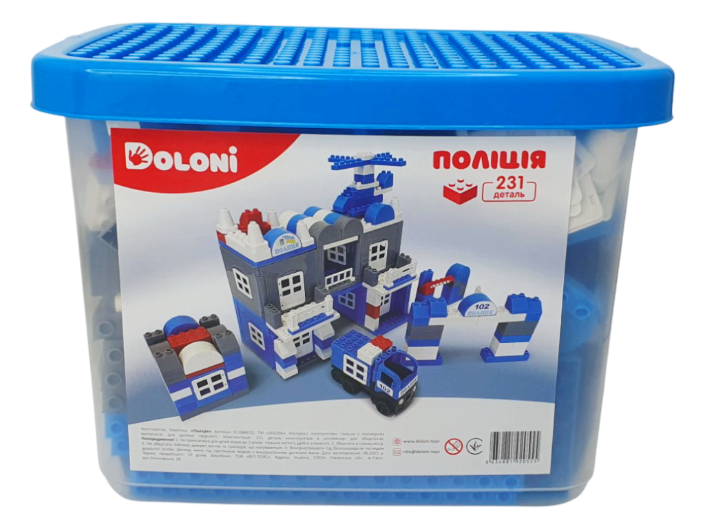 Конструктор блочный Полиция 231 деталь, в пластиковом боксе, Doloni Toys