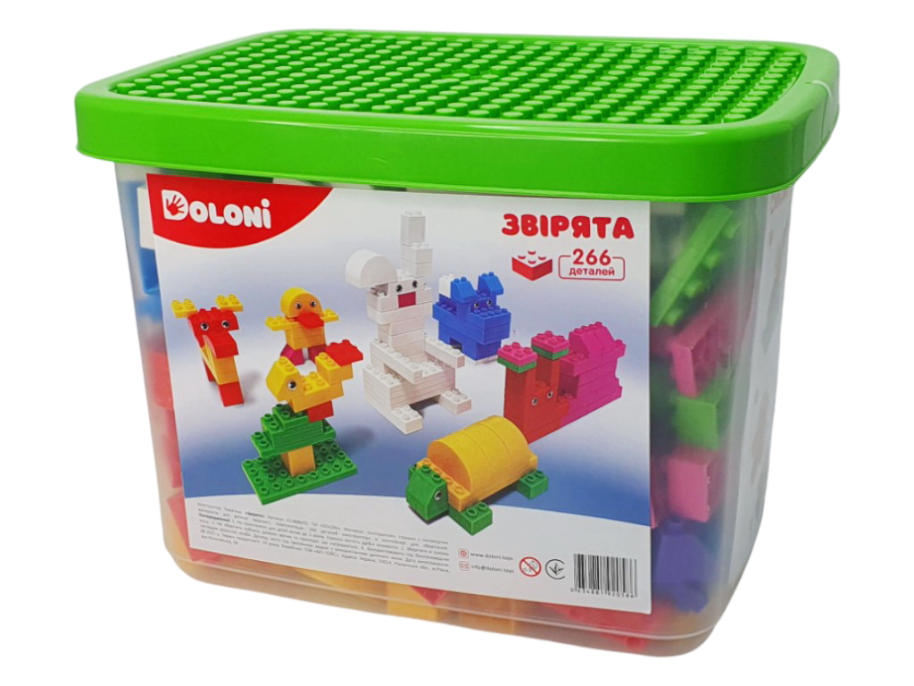 Конструктор блочный Зверята, 266 элементов, в пластиковом боксе, Doloni Toys