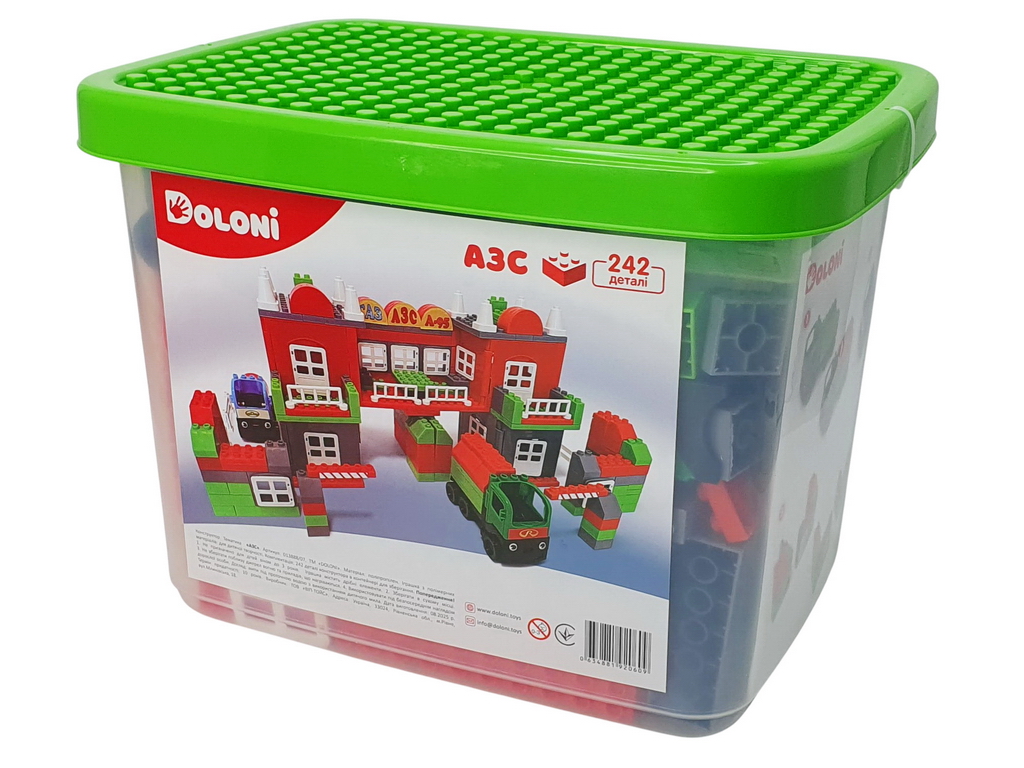 Конструктор пластиковий АЗС 242 деталі, у пластиковому боксі,013888/07 Doloni Toys