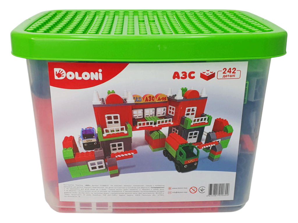 Конструктор пластиковий АЗС 242 деталі, у пластиковому боксі,013888/07 Doloni Toys