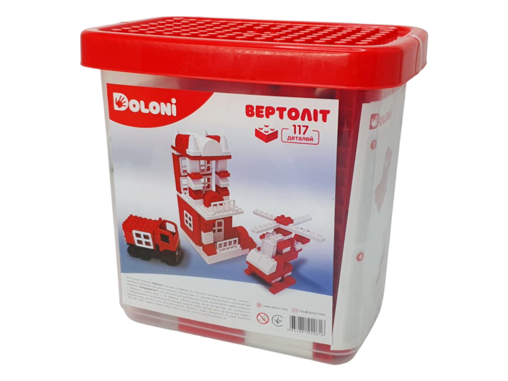 Конструктор блочный Вертолет, 117 деталей, в пластиковом контейнере, Doloni Toys