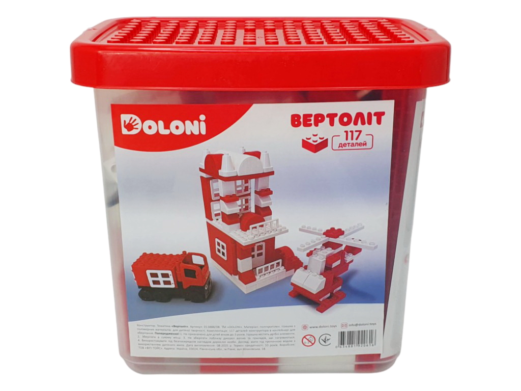 Конструктор блочный Вертолет, 117 деталей, в пластиковом контейнере, Doloni Toys