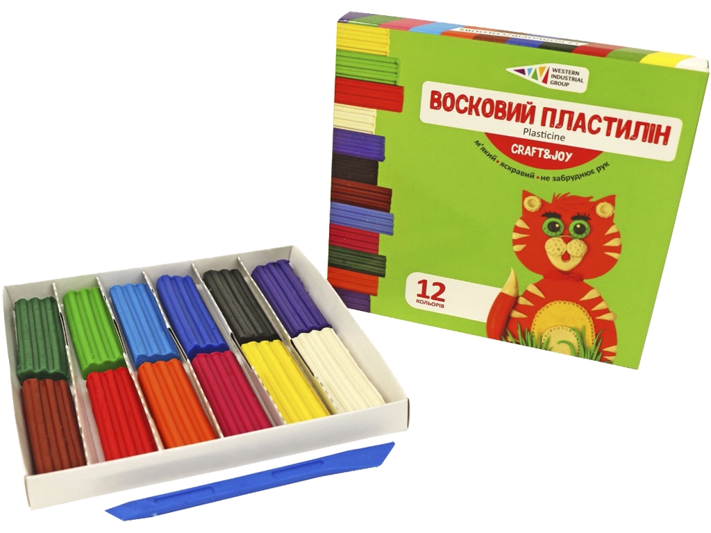 Пластилін восковий, 12 кольорів, 144 грама, Гамма