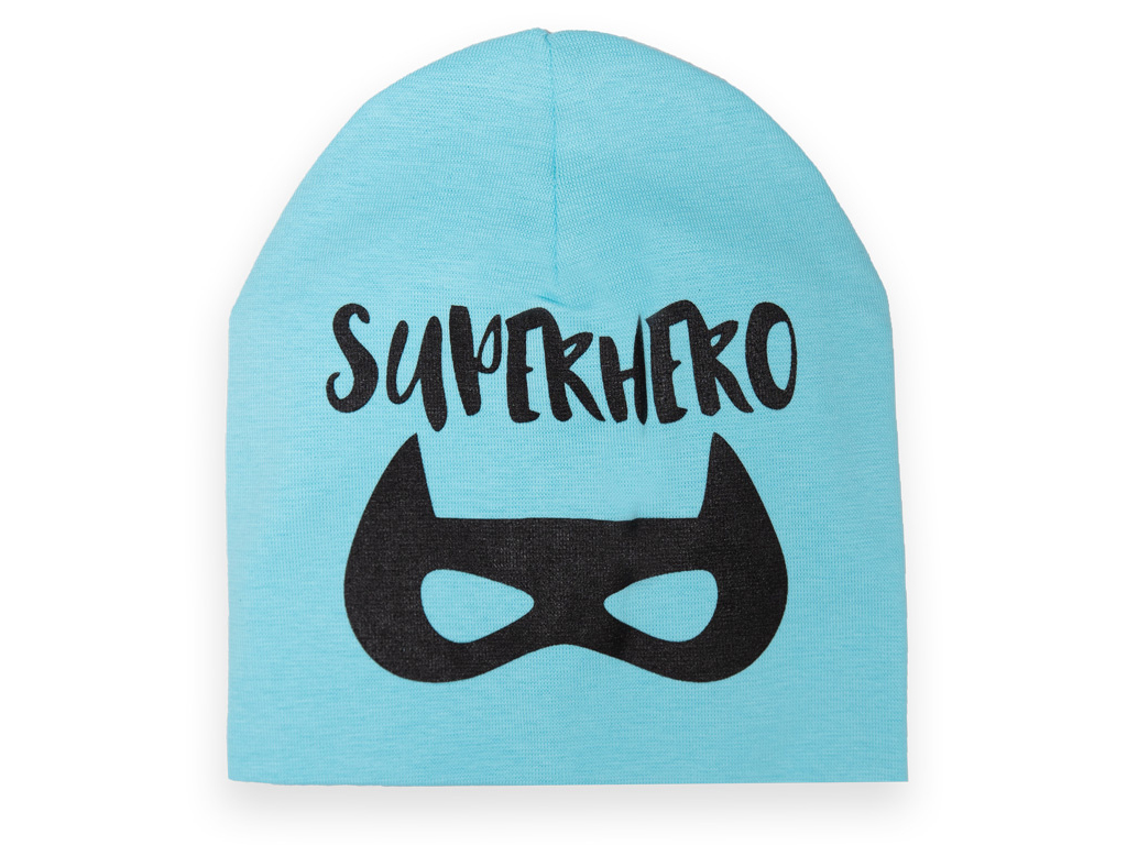 Шапка детская для мальчика SUPPERHERO бирюзовая, Обхват головы 52-54, Mareks