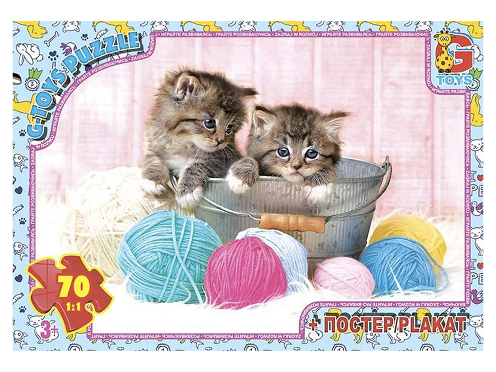 Пазлы картонные Домашние животные, 70 элементов, G-Toys AN142