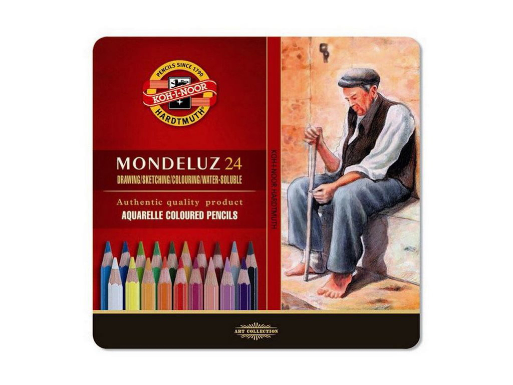 Олівці кольоровi акварельні Mondeluz 24 кольори. Металева упаковка. Koh-i-Noor 3724