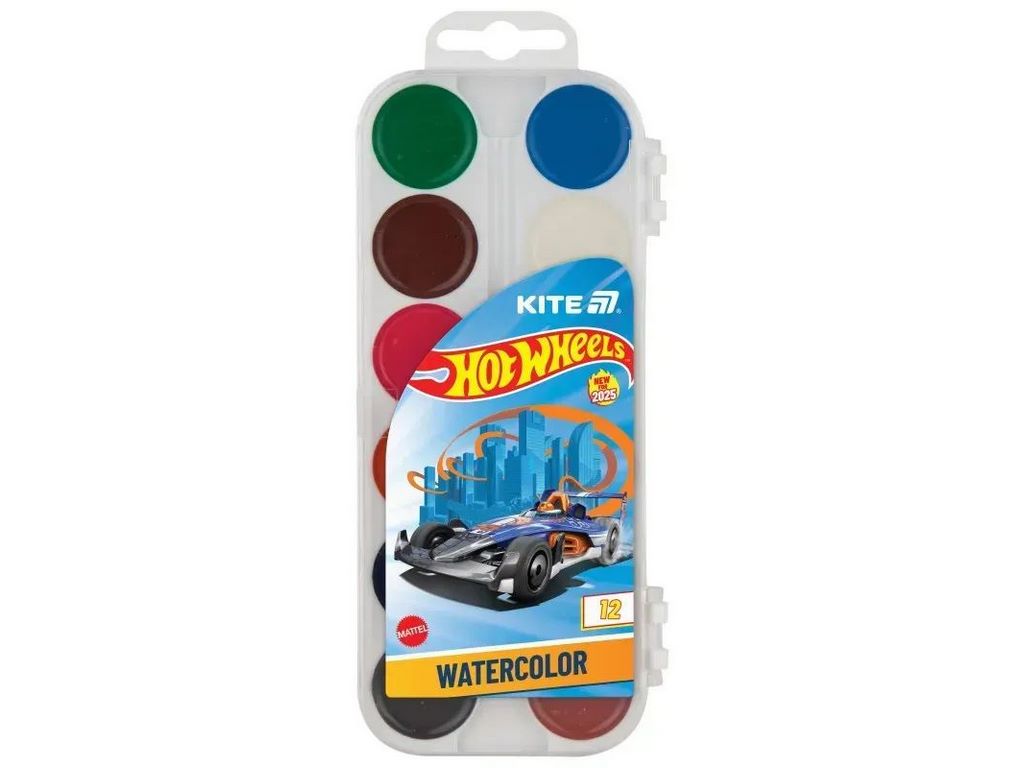 Краски акварельные Hot Wheels 12 цветов, Kite