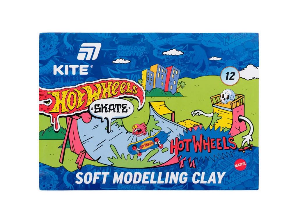 Пластилін восковий 12 кольорів, 240 грам, Hot Wheels, Kite