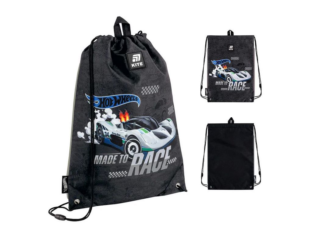 Сумка для взуття зі шнурками Hot Wheels HW25-600M-1, 46×33 см, затяжка шнурком, Kite