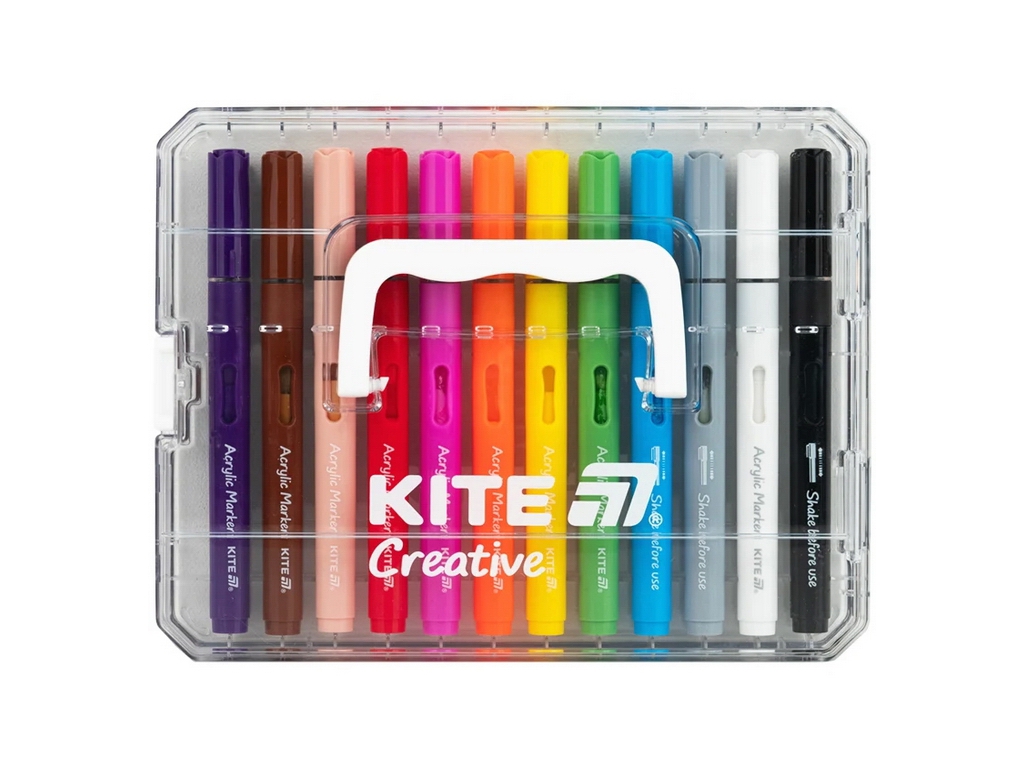 Маркеры акриловые Kite Creative с редкими чернилами, 12 цветов.