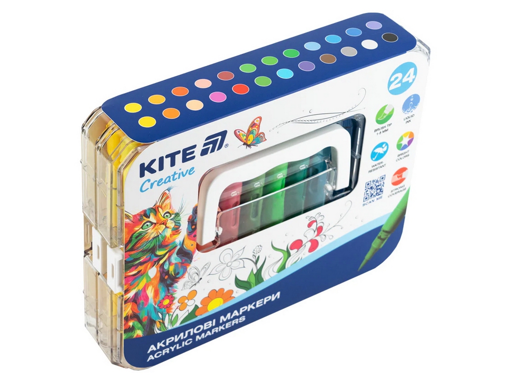 Маркеры акриловые Kite Creative с редкими чернилами, 24 цвета