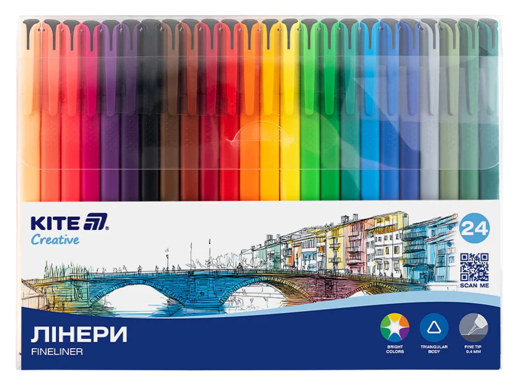 Лінери тонкі Kite Creative K-1165, 24 кольори, лінія 0,4 мм, Kite