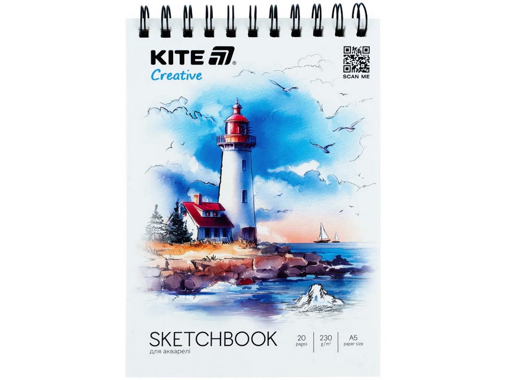 Скетчбук A5 для акварели, Kite Creative K-1283, 20 листов