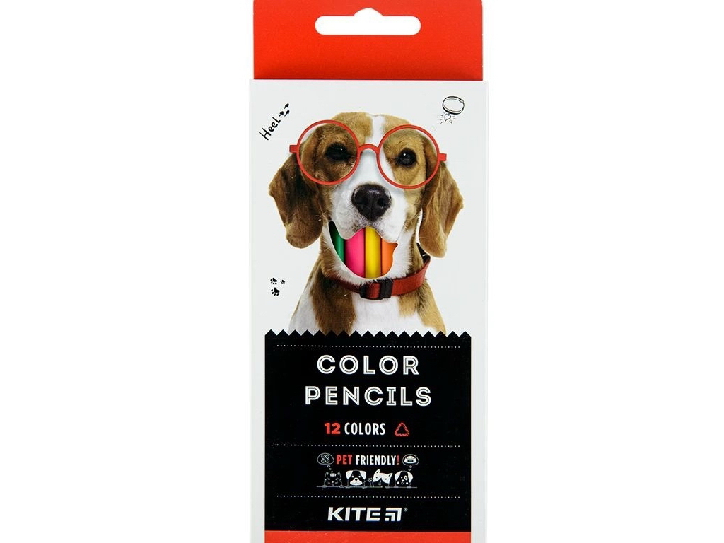 Олівці кольорові тригранні Dogs 12 шт, Kite