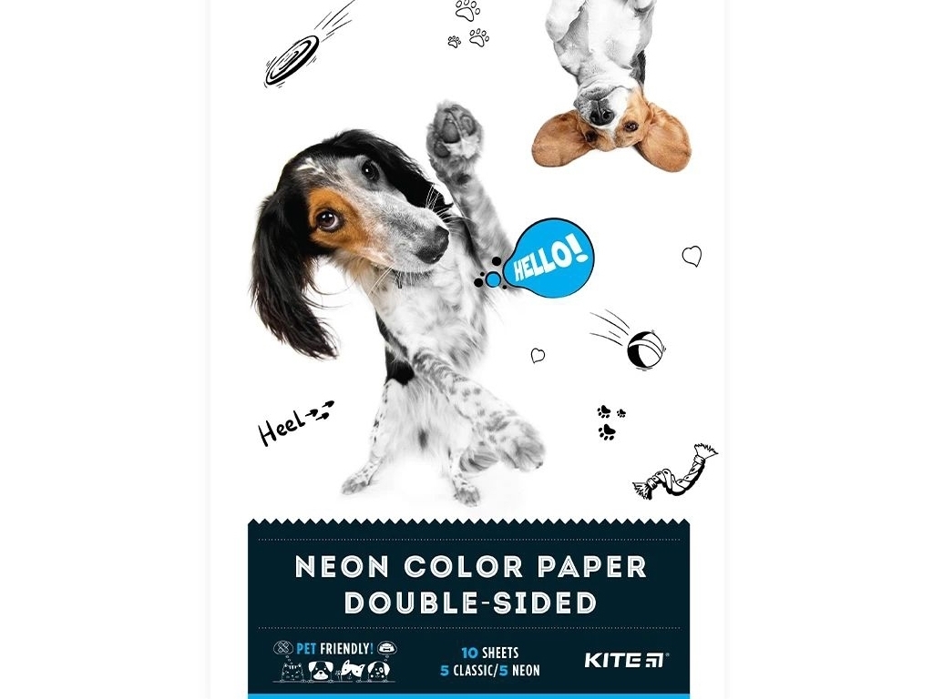 Папір кольоровий двостороній Dogs А4, 10 аркушів, Kite
