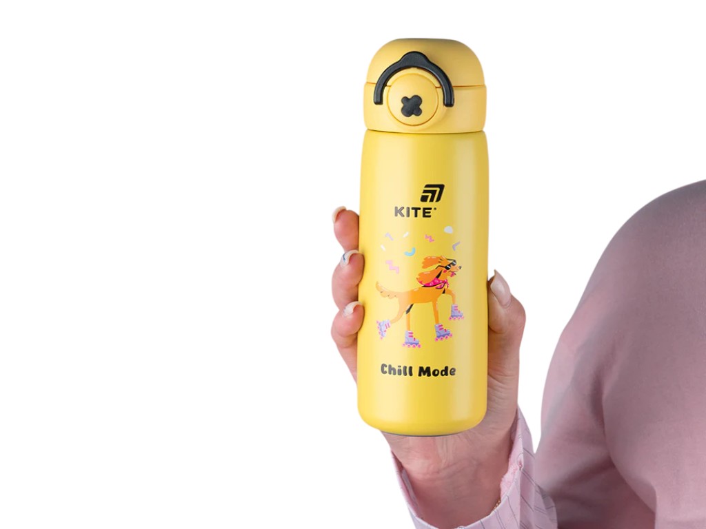 Термос з кнопкою Kite K25-1221-2 430 мл жовтий, з поїльником, Kite