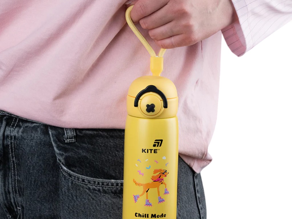 Термос з кнопкою Kite K25-1221-2 430 мл жовтий, з поїльником, Kite