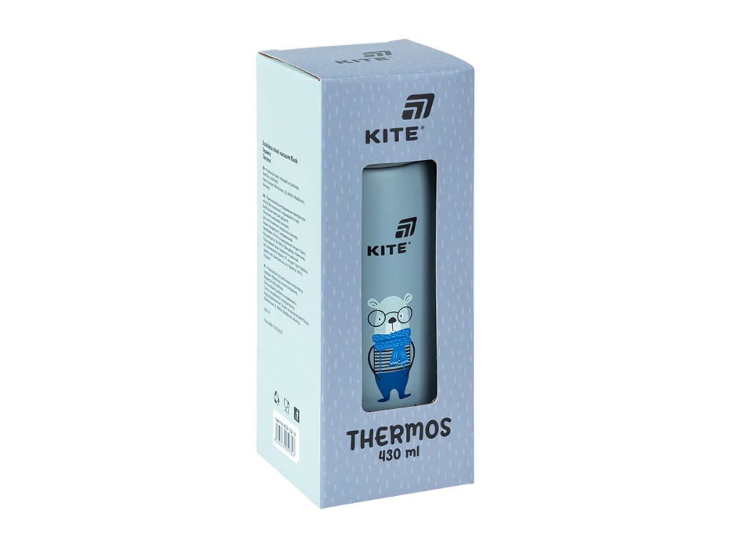 Термос с кнопкой Kite K25-1221-3 430 мл серый, с поильником, Kite