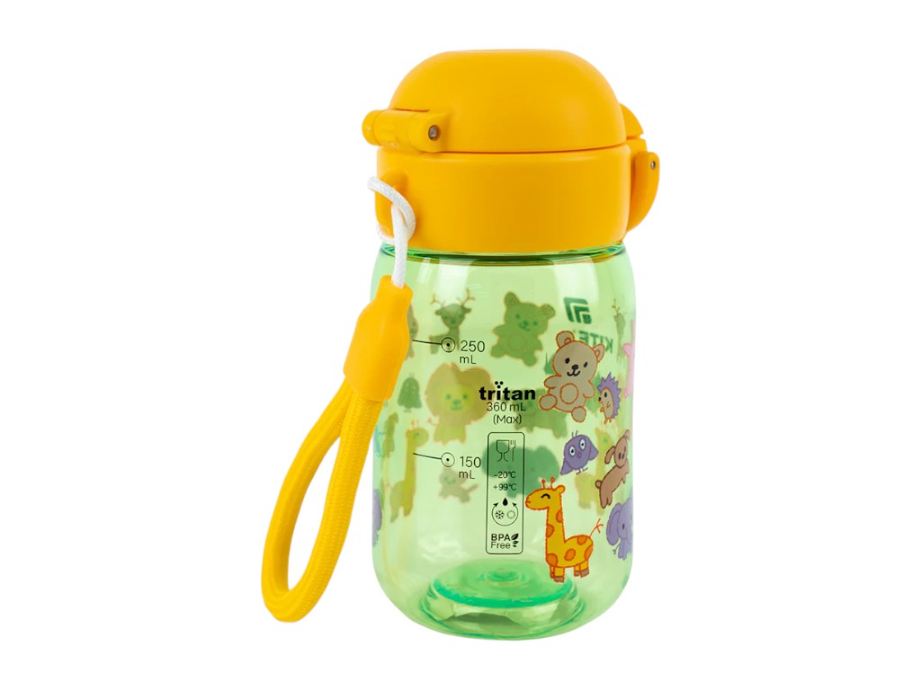 Пляшка для води дитяча Zoo Kite K25-1235-3, 360 мл, зелена, із сіточкою-фільтром, Kite