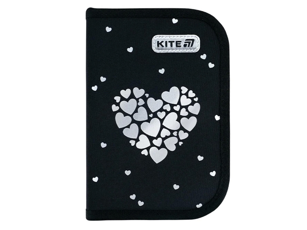Пенал на 1 отделение Kite Black&amp;Silver K26-622-5, 2 отворота
