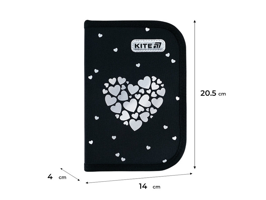Пенал на 1 отделение Kite Black&amp;Silver K26-622-5, 2 отворота