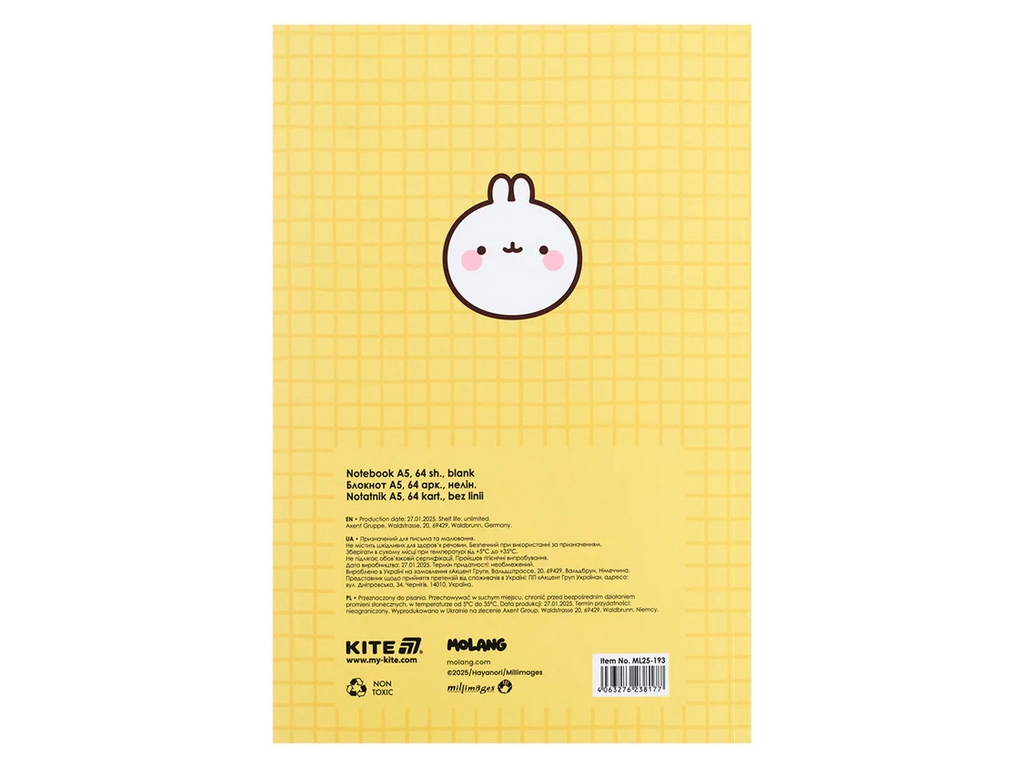 Блокнот на 64 листа А5, Molang, Kite