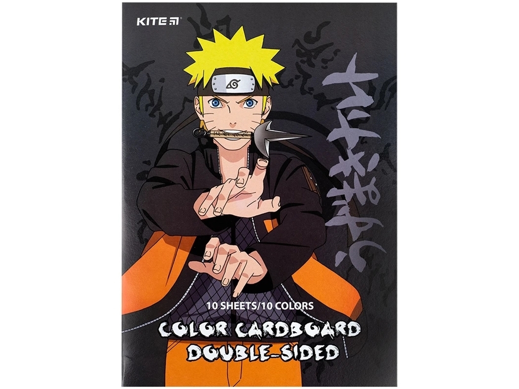 Картон кольоровий двосторонній А4 Naruto Shippuden 10 аркушів, 10 кольорів, Kite