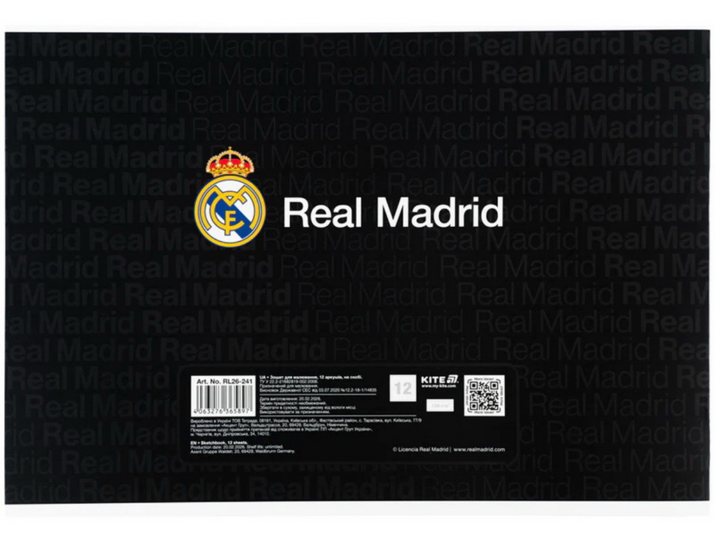 Альбом для рисования FC Real Madrid Kite RL26-241, 12 листов, микс видов