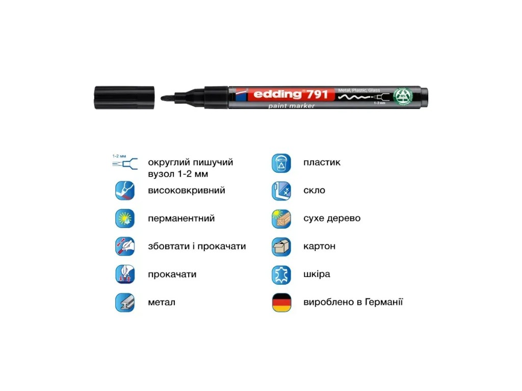 Маркер Edding Paint круглий чорний 1-2 мм, e-791/01n