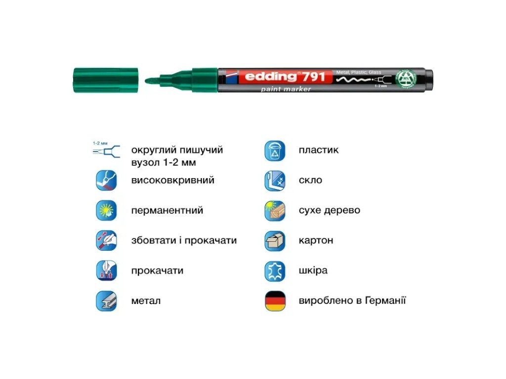 Маркер Edding Paint круглий зелений 1-2 мм, e-791/04n