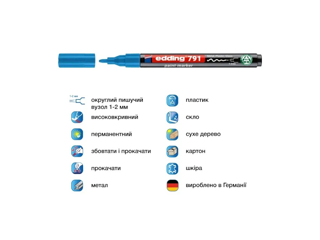 Маркер Edding Paint круглий блакитний 1-2 мм, e-791/10n