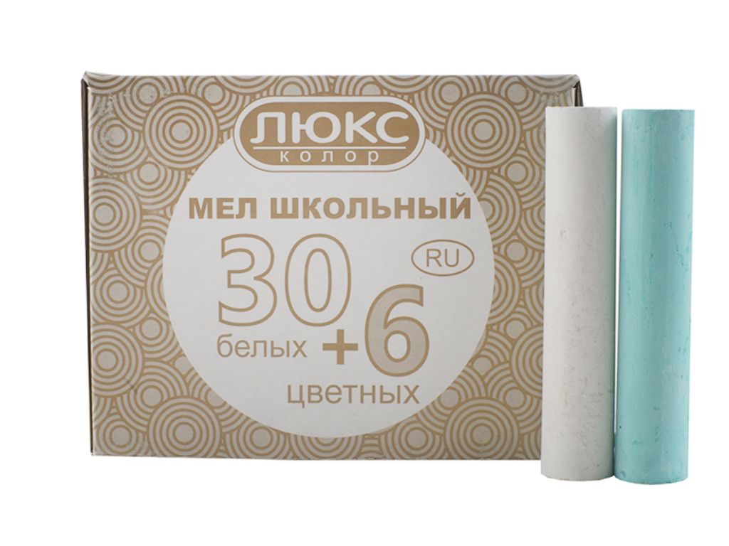 Крейда біла шкільний асфальтний круглий 30 шт. + 6 кольорів. Люкс Колор КБЦ-3006