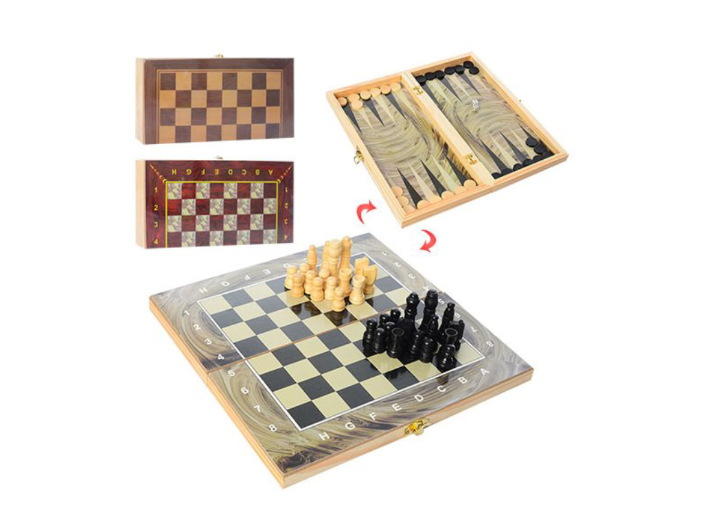 Настольная игра 3в1 шахматы шашки нарды 28ACD, 27.5 см, складная доска