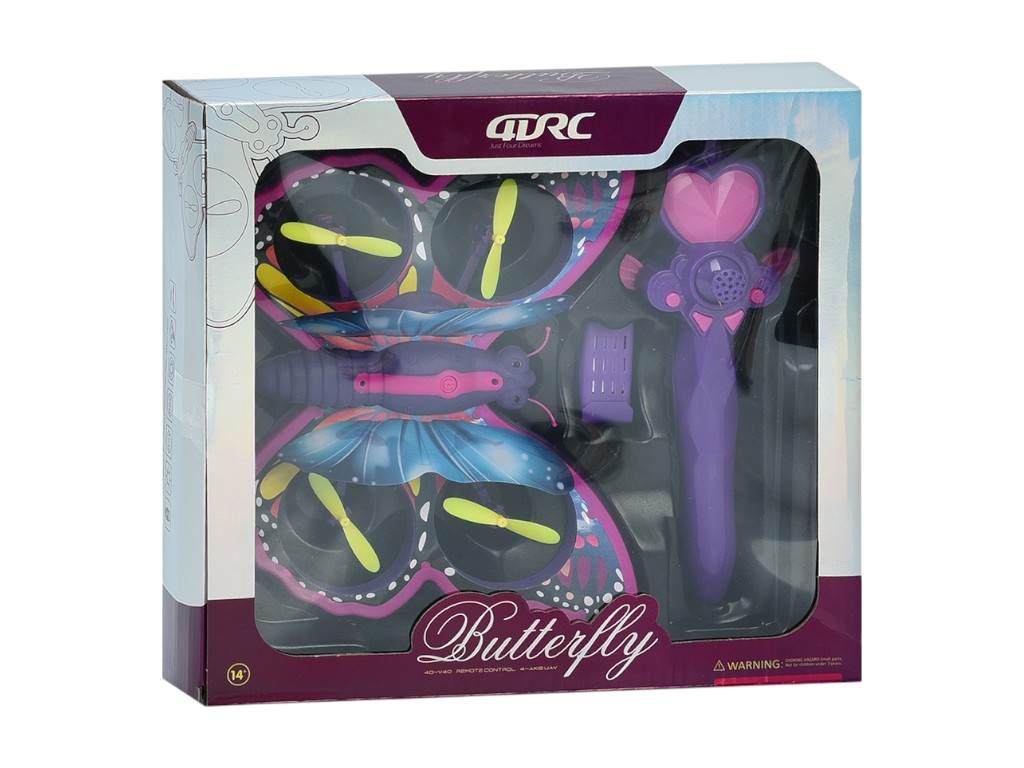 Игрушка квадрокоптер бабочка Butterfly Drone 4D-V40, 21,5 см, светящийся аккумулятор и пульт