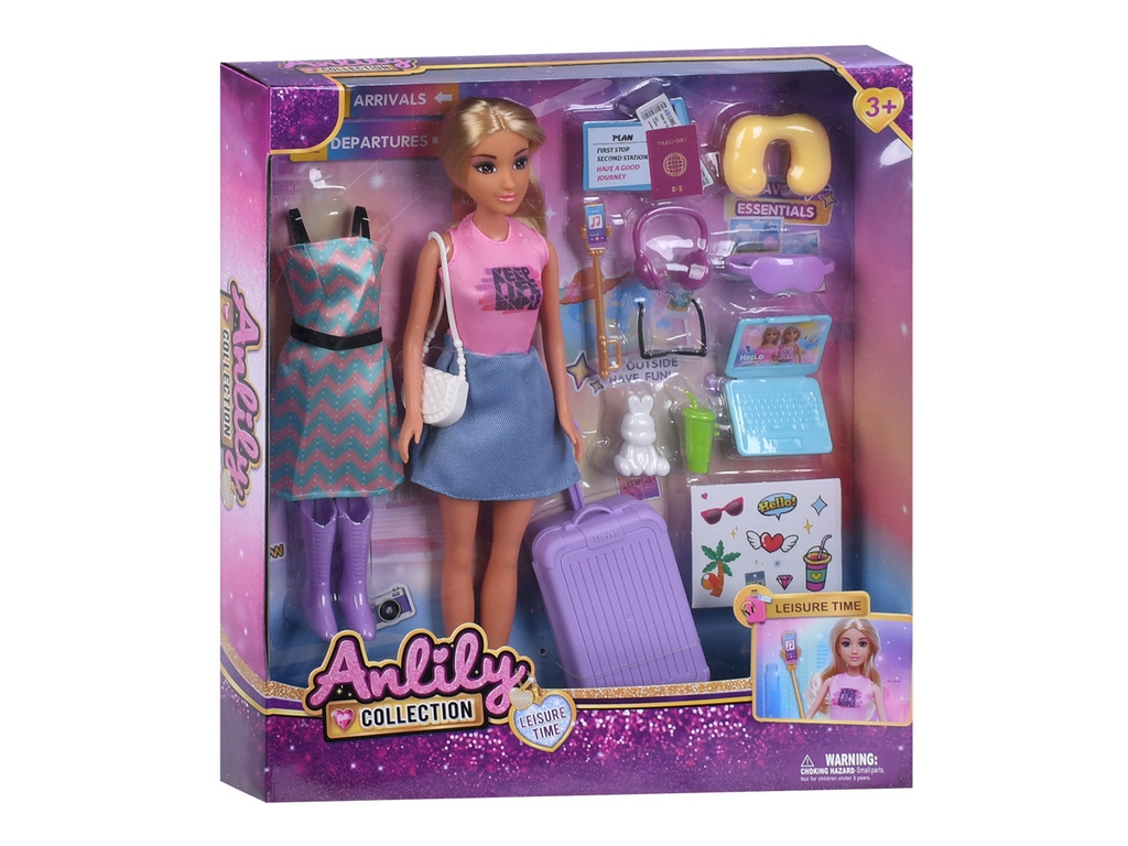 Кукла с чемоданом и аксессуарами Anlily 636111, 29 см, набор для путешествия