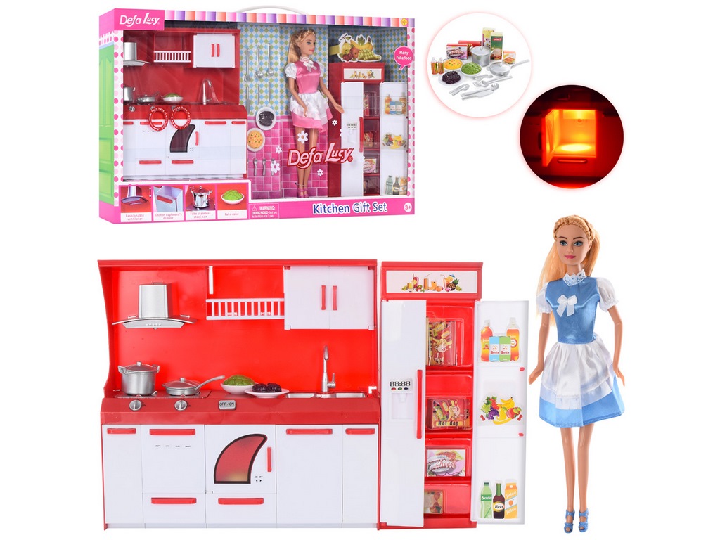 Игровой набор кукла с кухней Defa Lucy 8085, свет, мебель и аксессуары