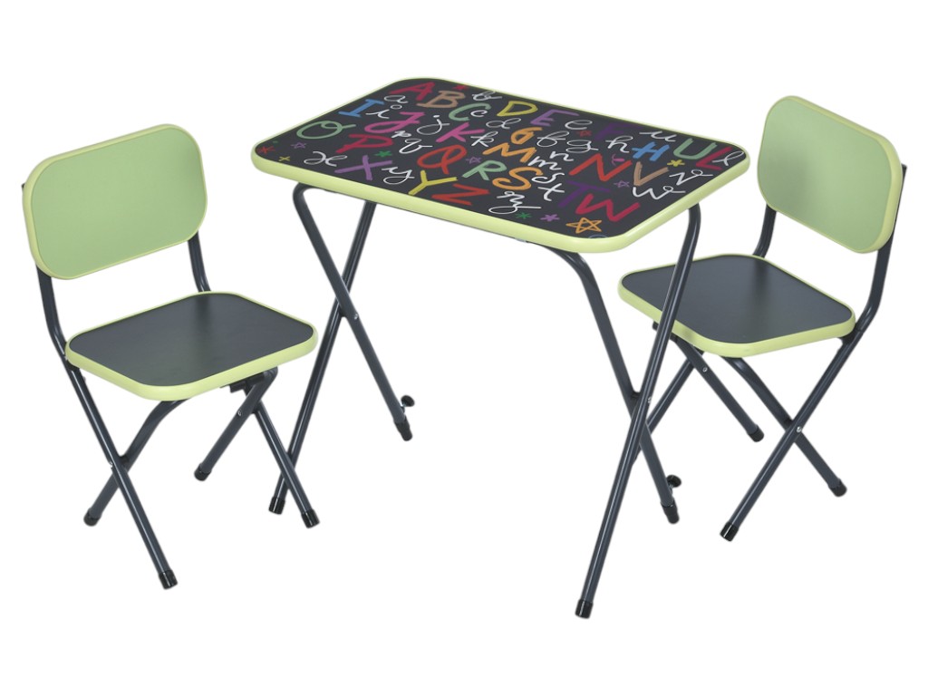 Дитячий складний стіл Alphabet-light-green салатовий, з 2 стільчиками, МДФ, метал