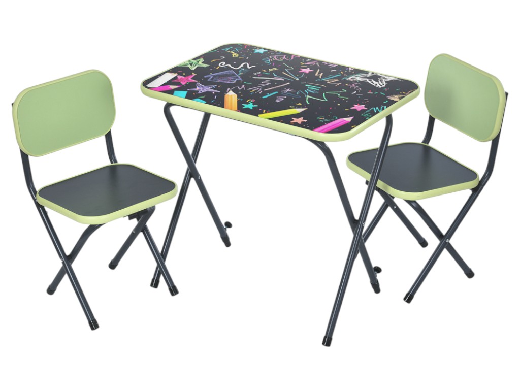 Дитячий складний стіл Creative-light-green салатовий, з 2 стільчиками, МДФ, дизайн Олівці