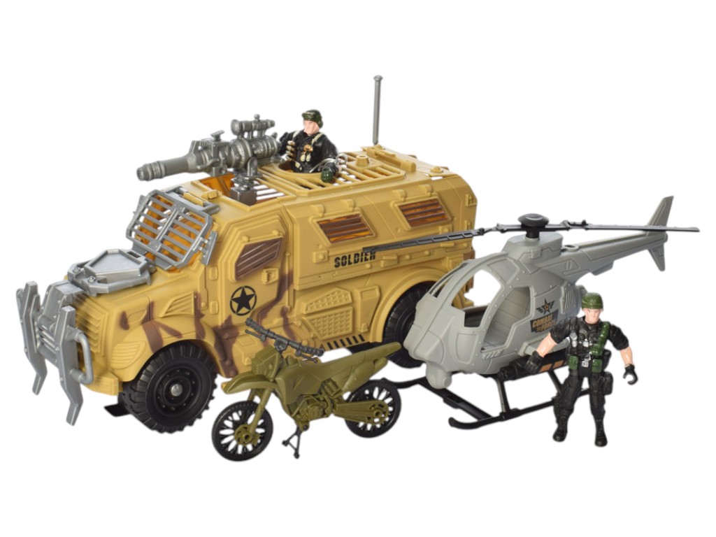 Игровой набор военной техники, бронемашина, вертолет, фигурки